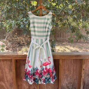 Modcloth X Collectif Vanessa Swing Dress Striped Flamingo Print Size S. NEW!